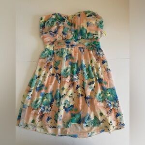 NWT Trixxi Juniors Size 11 Strapless Chiffon Day Dress Mini Watercolors